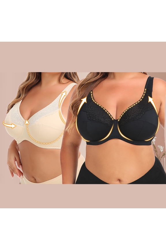 Plus Size Bras for Women Underwire Lace Brassiere Push up Casual Everyday Bra High Support Full Coverage Underwear Black 5XL