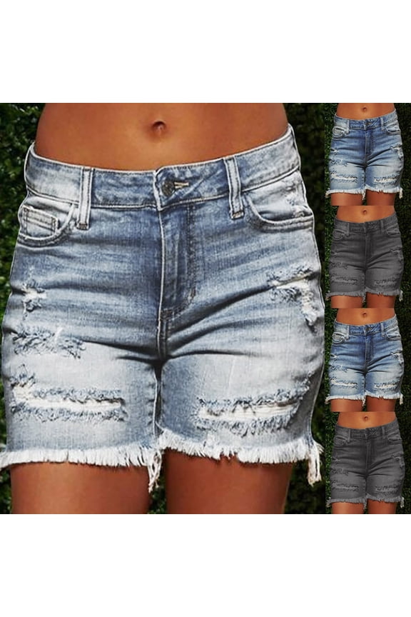 Plus Size Denim Shorts for Women Distressed Ripped Jean Shorts Mid Rise Casual Frayed Hem Cut Off Shorts Y2K Casual Summer Jorts Dark Blue 4XL