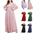 thumbnail image 1 of Feancey Plus Size Dress for Curvy Women Sexy Wrap V Neck Ruffles Sleeves Midi Dresess Summer Floral Print Beach Swing Dress Casual High Waist A-line Dresses Prime Sales, 1 of 7