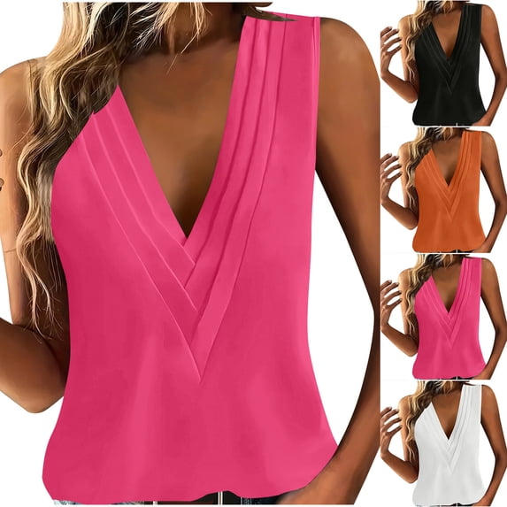 Feancey Plus Size Dressy Tank Tops for Women Deep V Neck Sleeveless Blouses Low Cut Casual Business Tank Top Solid Color Summer Tanks Orange L