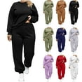 thumbnail image 1 of Feancey Plus Size Fall Outfits for Curvy Women Crewneck Casual Fleece Sweatshirts and Jogger 2 Piece Sets Solid Color Sweatsuit Two Piece White XL, 1 of 7