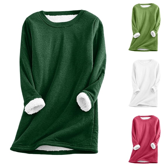Feancey Plus Size Fleece Lined Sweatshirt Women Winter Sherpa Pullover Soft Long Sleeve Crewneck Sweatshirts Comfy Short Plush Thermal Tops White 3XL