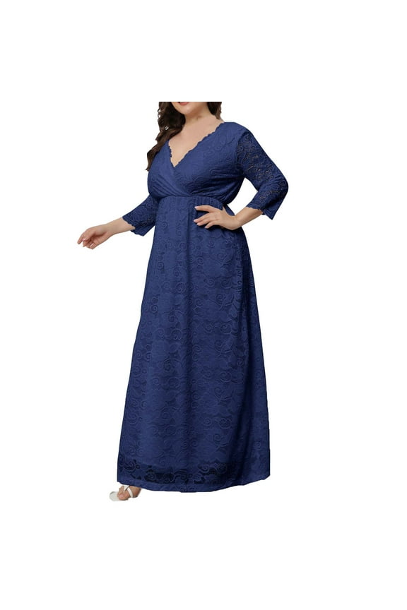 Plus Size Formal Dresses for Curvy Women,Lace Maxi Dress for Women Elegant Mermaid Hem Bodycon Long Sleeve Crewneck Long Dress Wedding Guest Dresses 2024