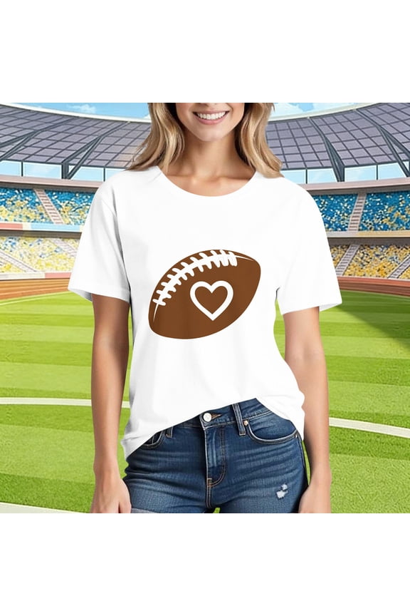 Plus Size Game Day Graphic Tees for Women Soft Stretch Football Tunic Tops Fancy Bow Baseball Print Short Sleeve T-Shirts Summer 2026 Fashion White 4XL