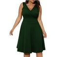 thumbnail image 1 of Feancey Plus Size Mini Dresses for Curvy Women Deep V Neck Sleeless Party Dress Summer Solid Short Sleeve Swing Dresses 2025 Flowy Ruffle Short Dresses On Sale, 1 of 1