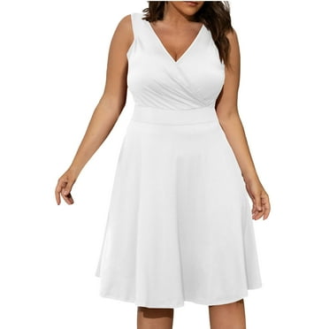 Feancey Plus Size Mini Dresses for Curvy Women Sexy Deep V Neck Sleeless Party Dress Summer Solid Short Sleeve Swing Dresses 2025 Flowy Ruffle Short Dresses On Sale