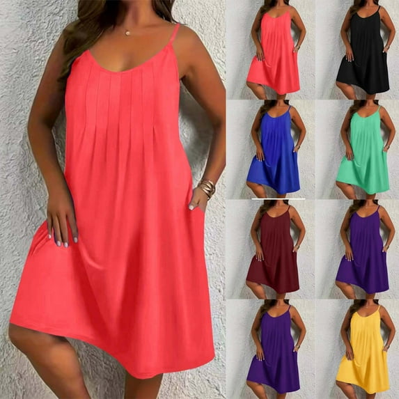 Feancey Plus Size Mini Dresses for Women 2025 Summer Sleeveless V Neck Cami Dress Pleated Front Flowy Vacation Dresses Solid Color Loose A-Line Dress Green 3XL