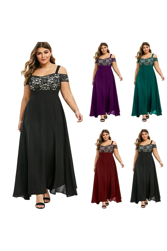 Plus Size Mother of the Bride Dresses for Women Lace Cold Shoulder Strap Maxi Dress Dressy Elegant Wedding Guest Dresses 2025 Evening Party Dress Daily Sales