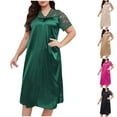 thumbnail image 1 of Feancey Plus Size Nightgowns for Women Satin Casual Sleep Dress Lace V Neck Short Sleeve Nightshirts Soft Silky Sleepwear Home Dress Sales Today Clearance Green XXXL, 1 of 7