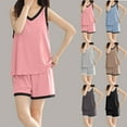 thumbnail image 1 of Feancey Plus Size Pajama Short Sets for Women Colorblock Casual Pjs Shorts Set Ruffle Tank Tops Sleepwear Two Piece Built in Bra Loung 2 Piece Outfits 90 Percent Off Clearance Sale Pink XXL, 1 of 9