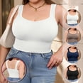 thumbnail image 1 of Feancey Plus Size Ribbed Tank Tops for Women Wide Strap Square Neck Crop Tank Top Removable Padded Sports Bras Soft Casual Everyday Tank Top Bra Dark Blue 4XL, 1 of 5