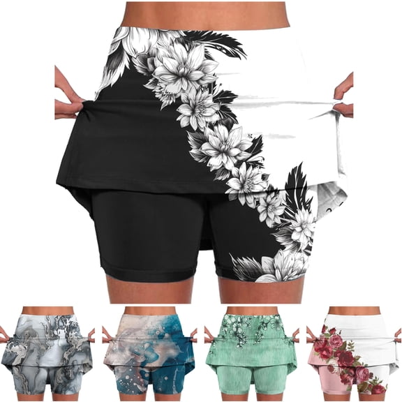 Feancey Plus Size Skort for Curvy Women Summer Floral Mini Skirts with Shorts High Waisted Casual Tennis Skirt Buttery Soft Athletic Skorts Multicolor M