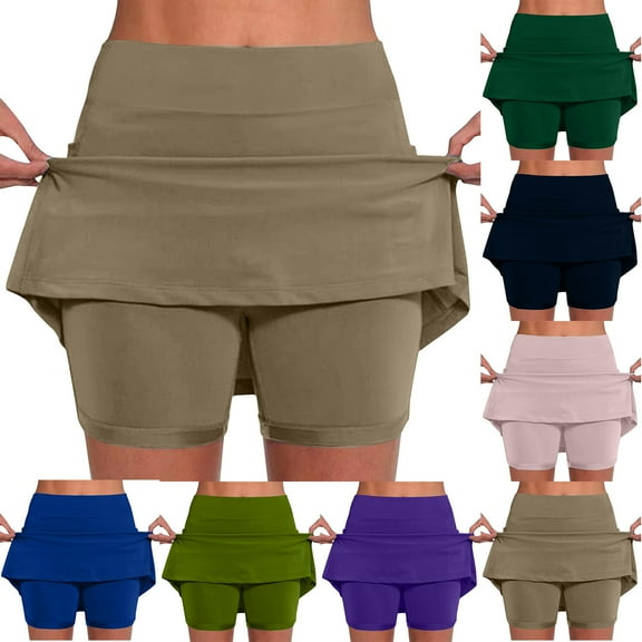 Feancey Plus Size Skort for Curvy Women Tummy Control Casual Athletic Skorts Solid Color High Waisted Tennis Skirts with Shorts and Pockets Navy 3XL