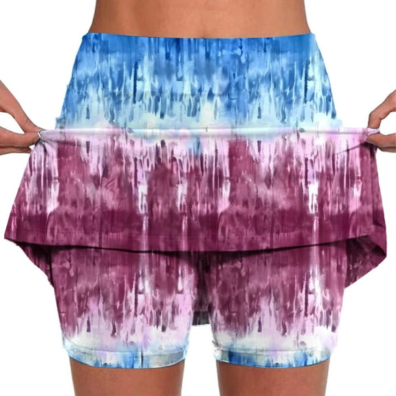 Feancey Plus Size Skorts for Women Dressy Trendy Tie Dye Print Mini Skirts Sports Casual High Waisted Tennis Skirt with Shorts and Pockets Multicolor 5XL