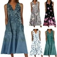 thumbnail image 1 of Feancey Plus Size Sundresses for Women Boho Floral Print Maxi Dress Summer Sleeveless Notch V Neck Beach Dresses Loose Fit Casual Pocket Dress Gifts for Women Multicolor#1 M, 1 of 5