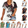 thumbnail image 1 of Feancey Plus Size Tops for Women for Summer Short Sleeve V-Neck Floral Shirts Business Casual Loose Tunic Blouses Multicolor5XL, 1 of 6
