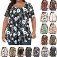 thumbnail image 1 of Feancey Plus Size Tunic Tops for Women Floral Short Sleeve Blouses Pleated Casual Beach Vacation Tshirt 2025 Trendy Clothes Multicolor 5XL, 1 of 5