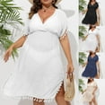 thumbnail image 1 of Feancey Plus Size Vacation Dresses for Curvy Women Wrap V Neck Short Sleeve Midi Dress Summer Flowy Swing Beach Dresses 2025 Casual Loose A Line Dress, 1 of 5