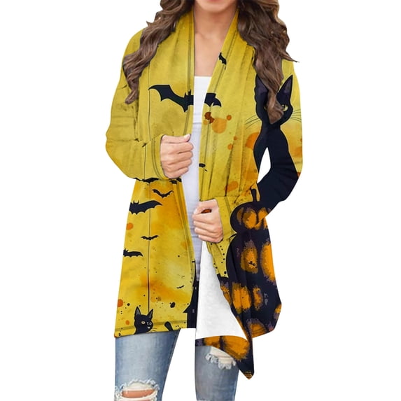 Feancey Plus Size Vintage Cardigan for Women Halloween Long Sleeve Lightweight Cardigans Open Front Casual Shawl Jacket Multicolor XXL