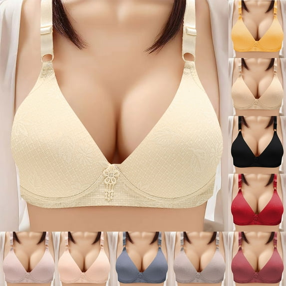 Feancey Plus Size Wireless Bras for Women Support Push up Bra Adjustable Straps Everyday Bras Comfy Casual Padded Brassiere with Hooks Gray M