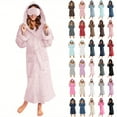 thumbnail image 1 of Feancey Plush Bathrobes for Women Winter Hooded Eye Mask Fleece Robes Long Sleeve Furry Shower Robe Cozy Casual Belted Nightgowns Brown L, 1 of 8
