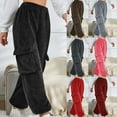 thumbnail image 1 of Feancey Plush Pajama Pants for Women Fleece Cargo Sweatpants Winter Fuzzy Warm Pj Bottoms Cinch Bottom Casual Baggy Trousers with Pockets Wine M, 1 of 8