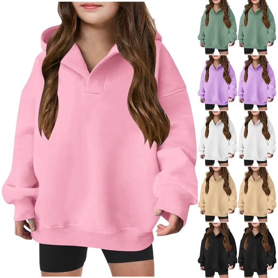 Feancey Pullover Hoodies for Toddler Girls Fall Casual Hooded Sweatshirts Kids Solid Color Loose Cute Sweatshirt Hoody Green 13 Years