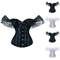 thumbnail image 1 of Feancey Push Up Bustier Tops for Women Lace Off Shoulder Corsets Halloween Vintage Tie Back Waist Cincher Shaperwear Going Out Top White XXL, 1 of 5