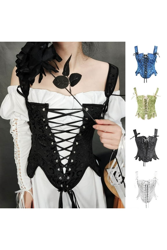 Push Up Corset Top for Women Victorian Bustier Tops Lace-Up Steampunk Belt Pirate Renaissance Vest Overbust Corsets & Bustiers Blue XXXL
