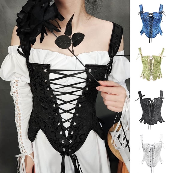Feancey Push Up Corset Top for Women Victorian Bustier Tops Lace-Up Steampunk Belt Pirate Renaissance Vest Overbust Corsets & Bustiers White XS