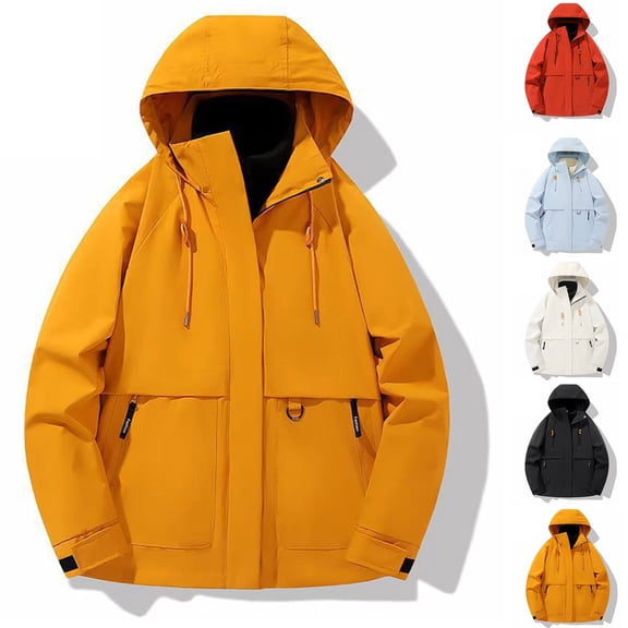 Feancey Rain Coats for Women Waterproof Lightweight Hiking Jakets Drawstring Hooded Windbreaker Jacket Outdoor Travel Raincoat with Zipper Pockets Yellow XL