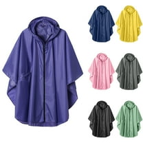 Feancey Rain Ponchos for Adults 3/4 Sleeve Hooded Waterproof Rain Coats Men and Women Resuable Lightweight Zip up Jackets Unisex Raincoat Blue S