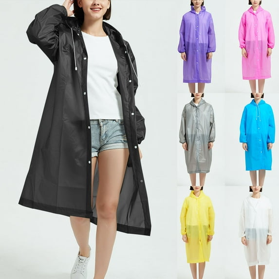 Feancey Rain Ponchos for Adults Reusable Raincoats Waterproof Button Front Rain Jackets for Women Men with Hood and Drawstring Blue Free Size