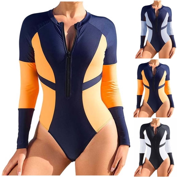 Feancey Rash Guard for Women Swimsuit One Piece Bathing Suits Zip Up Casual Long Sleeve Bikini Swimwear Sun Protection Surf Wetsuit Orange S