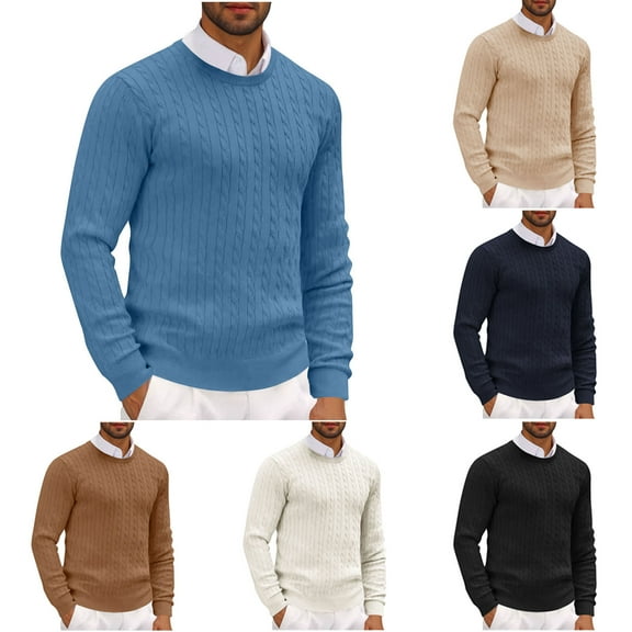 Feancey Ribbed Knitted Sweaters for Men Lightweight Casual Crewneck Jumper Tops Stretch Slim Fit Knit Pullover Sweater Fall Fashion Office Work Blouse White M