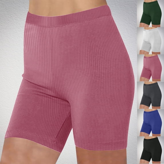 Feancey Ribbed Workout Shorts for Women Buttery Soft Yoga Shorts Elastic Waist Casual Biker Shorts Slim Fit Knit Athletic Short Pants Pink XL