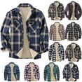 thumbnail image 1 of Feancey Sales Today Clearance Sale Mens Fleece Lined Plaid Jacket, Men's Plaid Flannel Winter Coats Long Sleeve Soft Warm Button Up Jacket Coat Outwear with Pockets Green 4XL, 1 of 6