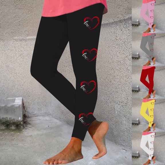 Feancey Womens Workout Leggings Scrunch Butt Yoga Pants Valentines Day Heart Print High Waisted Tights Stretchy Tummy Control Skinny Pants Red S
