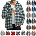 thumbnail image 1 of Feancey On Sale Mens Fleece Lined Hooded Jackets 2025 Winter Fashion Flannel Coats Button Down Casual Thicken Hoodie Jacket Comfy Plush Warm Sherpa Coats Navy S, 1 of 7