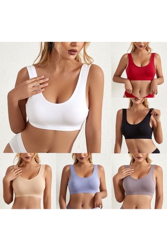 Sales Today Clearance Push Up Bras for Women No Underwire Seamless Sports Bra High Impact Wireless Bras Running Workout Compression Brassieres Sleep Underwear White L