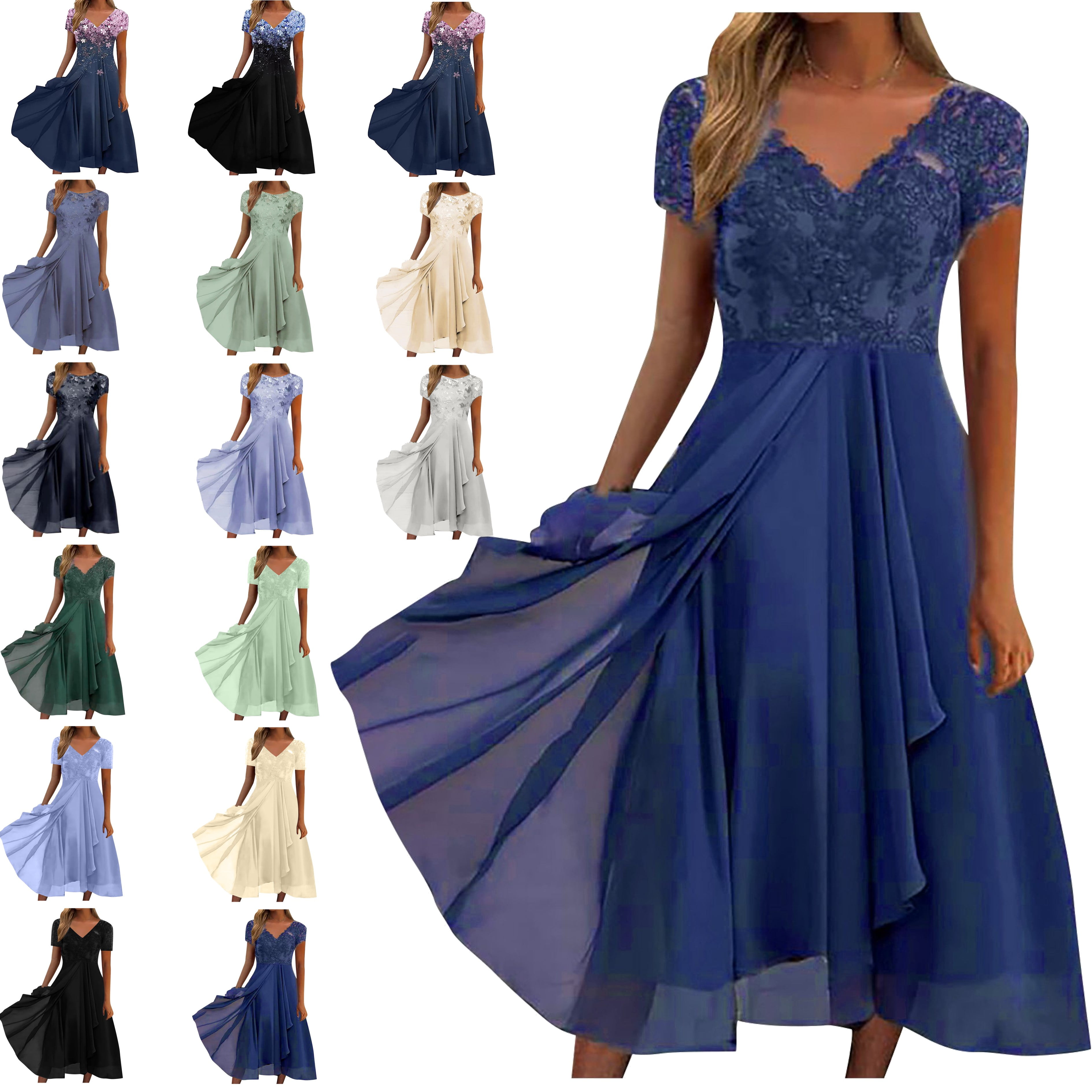 dress gown Bridesmay Cocktail Dresses for Women 2024 Wedding Guest Midi with Length:34 Dark Teal Blue Dress country