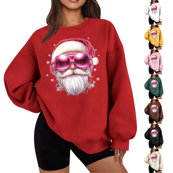 Feancey Santa Claus Sweatshirt for Women Christmas Ugly Sweatshirts Oversized Casual Crewneck Pullover Drop Shoulder Long Sleeve Thermal Tops White L