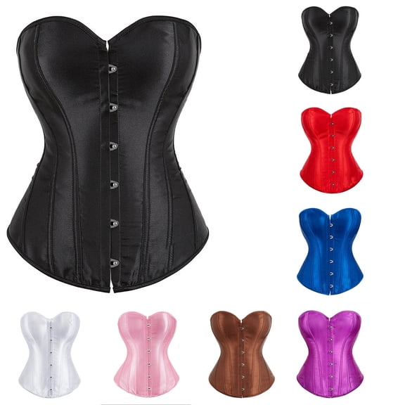 Feancey Satin Corset Tops for Women Lace-Up Plus Size Bustiers Overbust Boned Corsets Soft Silk Waist Cincher Shaperwear Bustier Top Blue XL