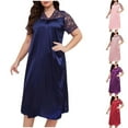 thumbnail image 1 of Feancey Satin Nightgowns for Women Plus Size Lace V Neck Short Sleeve Nightdress Loose Fit Casual Silk Sleep Dress Solid Color Loungewear 90 Percent Off Clearance Sale Purple XXL, 1 of 7