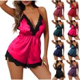 thumbnail image 1 of Feancey Satin Nightgowns for Women Lace Deep V Lingerie Sleep Dress Ruched High Waist Backless Sleepshirts Soft Silky Mini Dresses Purple S, 1 of 5