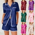 thumbnail image 1 of Feancey Satin Pajama Sets for Women Soft Short Sleeve Button Down Shirt and Shorts Pjs Two Piece Solid Casual Silk Sleepwear Set Homewear Outfit Pink XL, 1 of 9