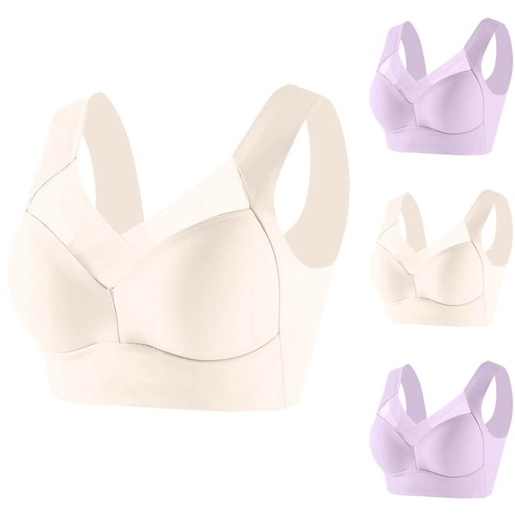 Feancey Seamless Push Up Bra for Women Plus Size Wireless Bras Solid Lightly Padded Everyday Brassiere Comfort Support Sports Bras Purple XL