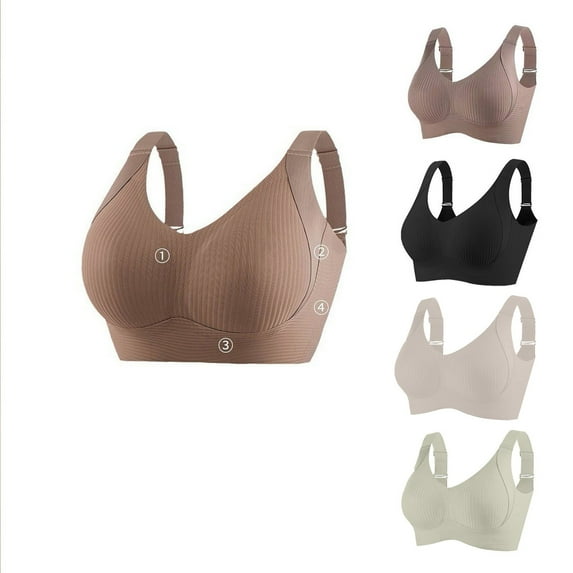 Feancey Seamless Sports Bras for Women 2025 Push Up Adjustable Bra Ribbed High Support Wireless Brassiere Solid Color Everyday Bras White 3XL