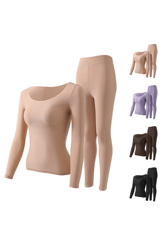 Seamless Thermal Underwear for Women Long Johns Pajama Sets Stretchy Ski Base Layer Top and Bottoms Set Purple L