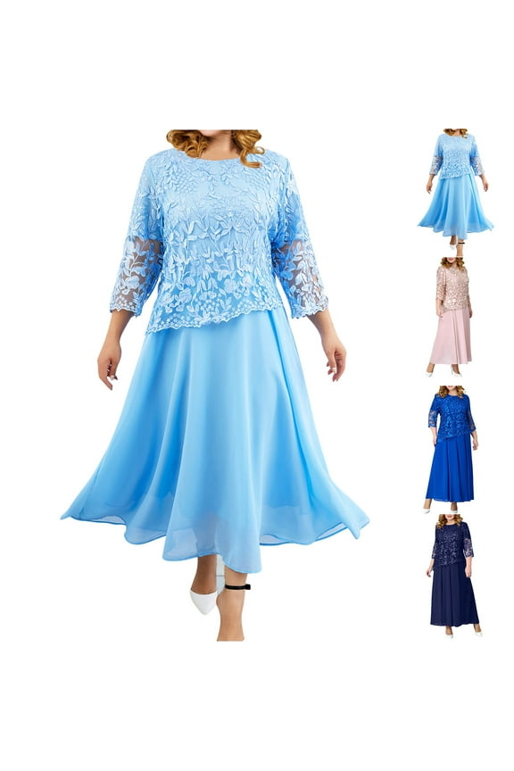 Semi Formal Dresses for Women Lace Plus Size Wedding Guest Dress Elegant Flowy Chiffon Midi Dresses 2025 Trendy Dressy Cocktail Party Dress Sales Today Pink XXL